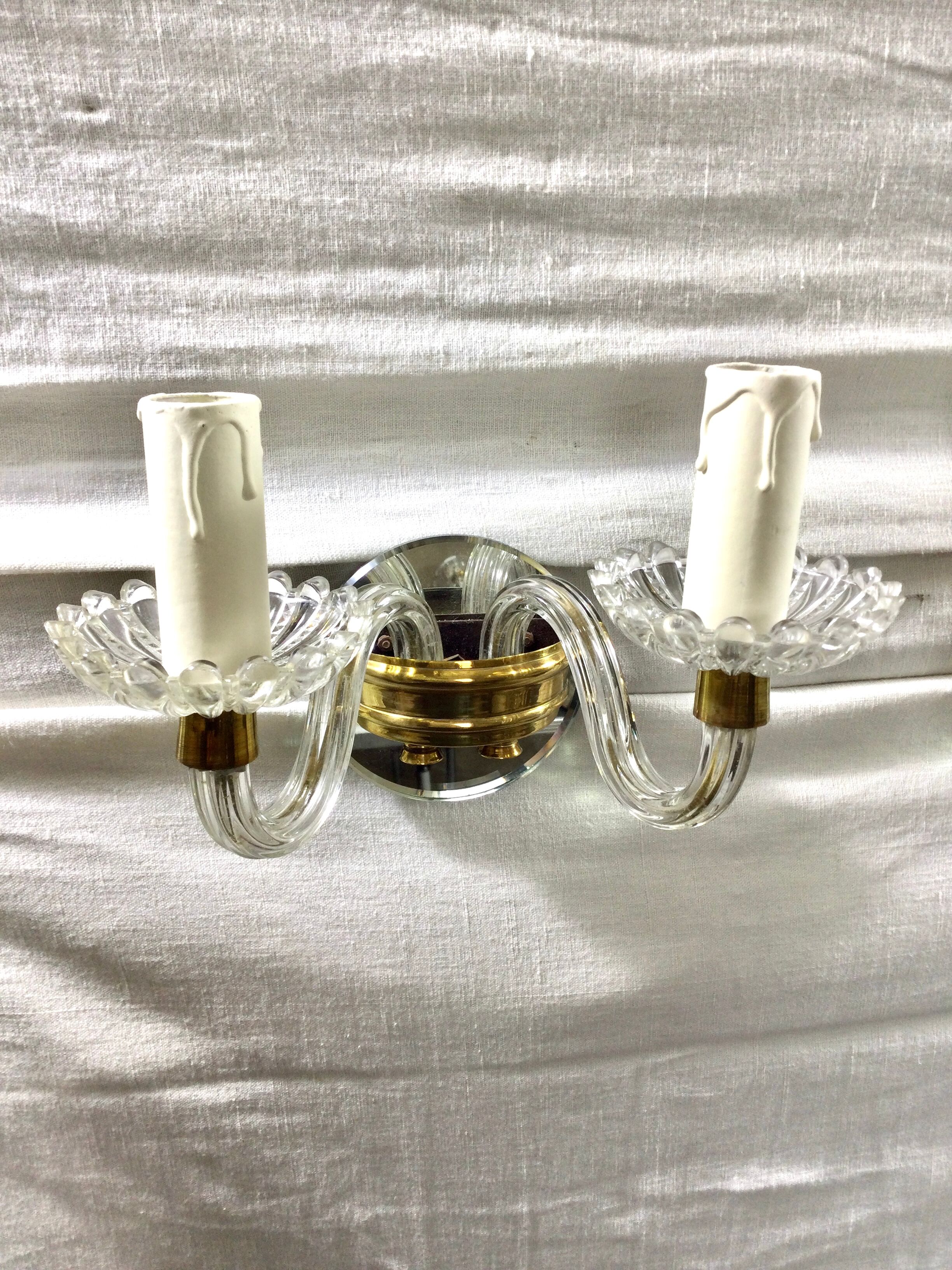 Pair of glass and crystal sconces