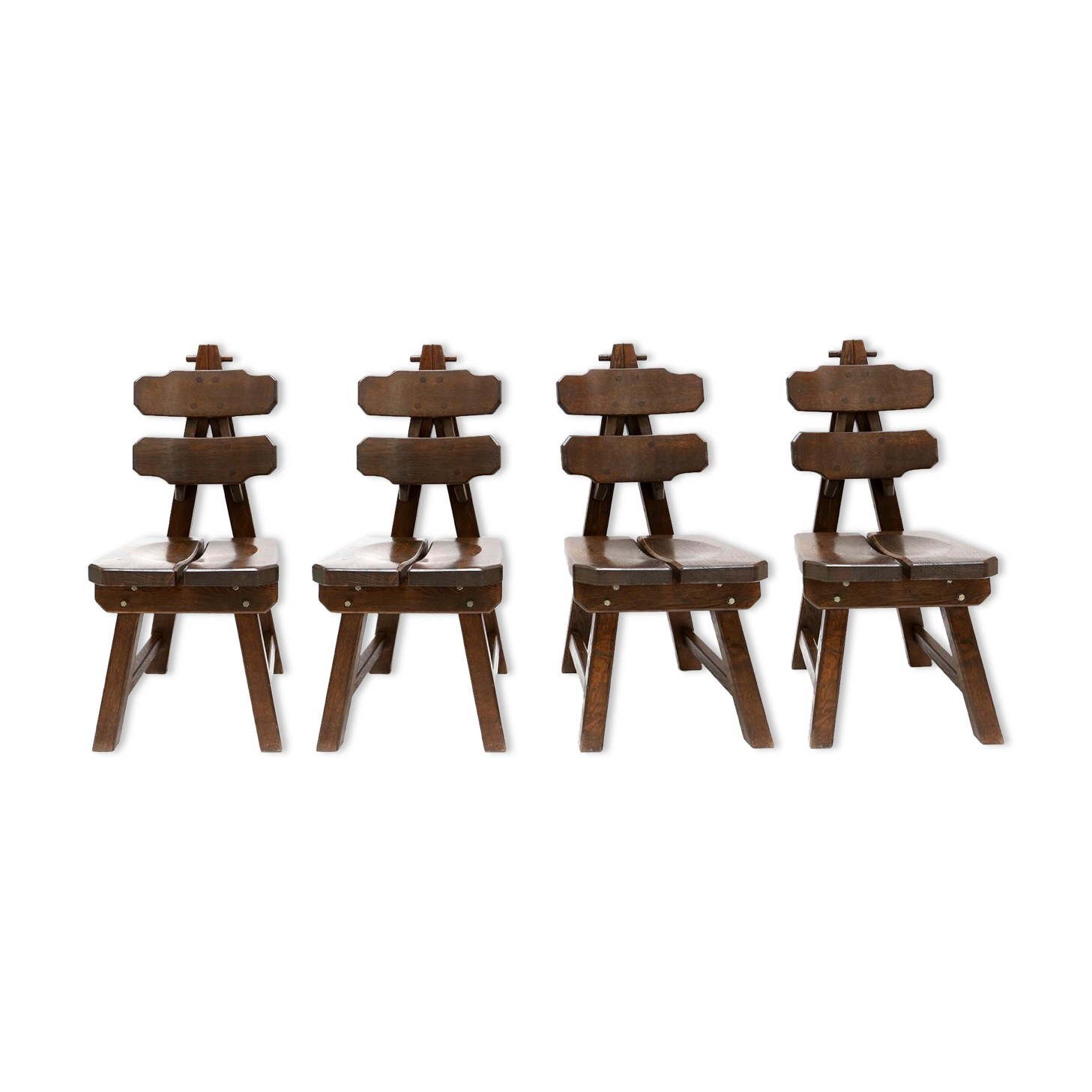 Set of 4 chairs brutalist spotted oak 1935