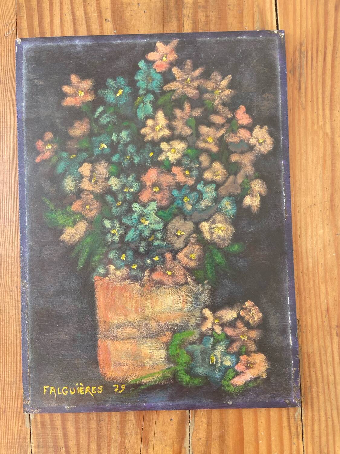 Oil on panel still life flowers