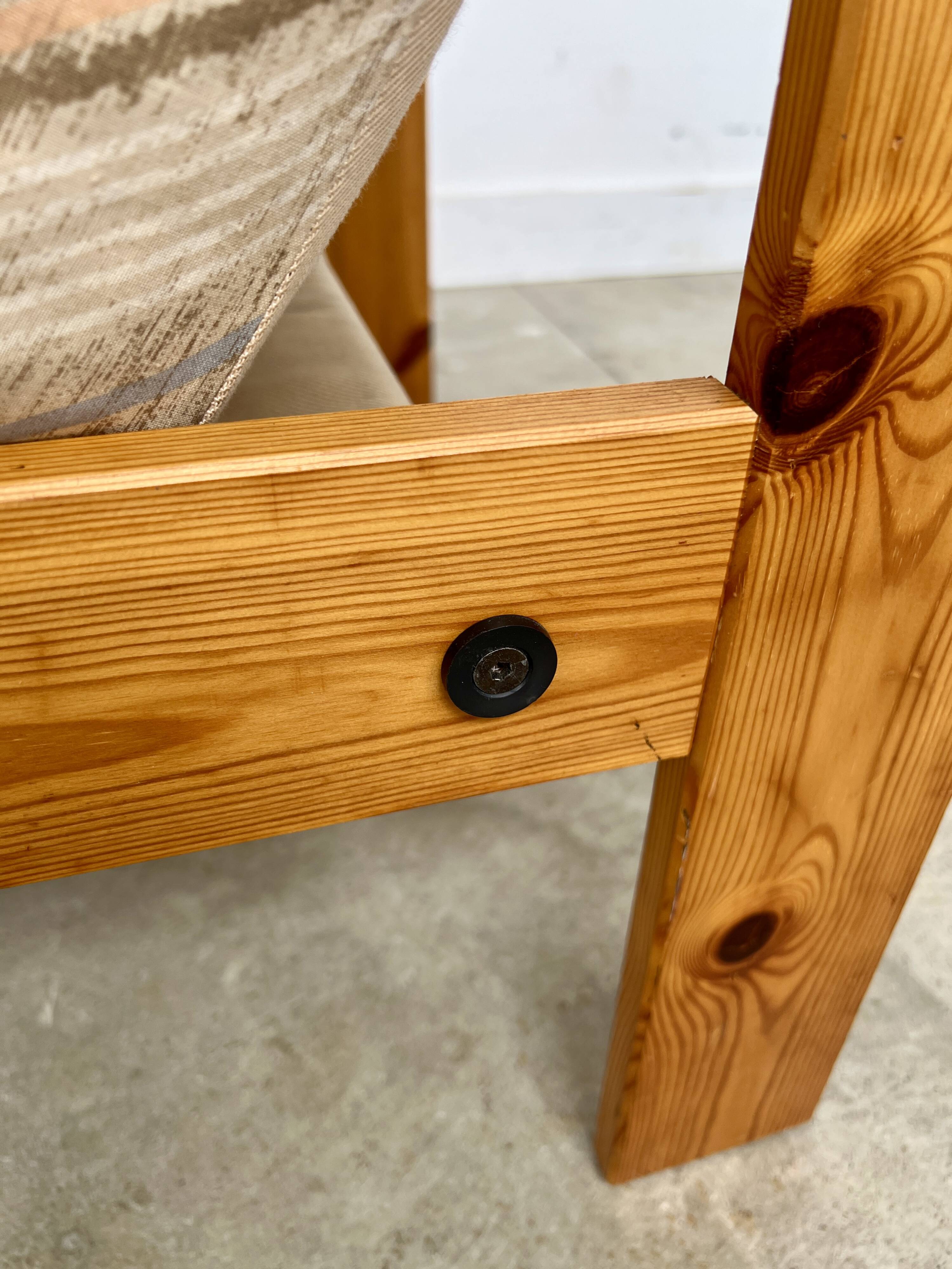 80s armchair with striped fabric and pine structure