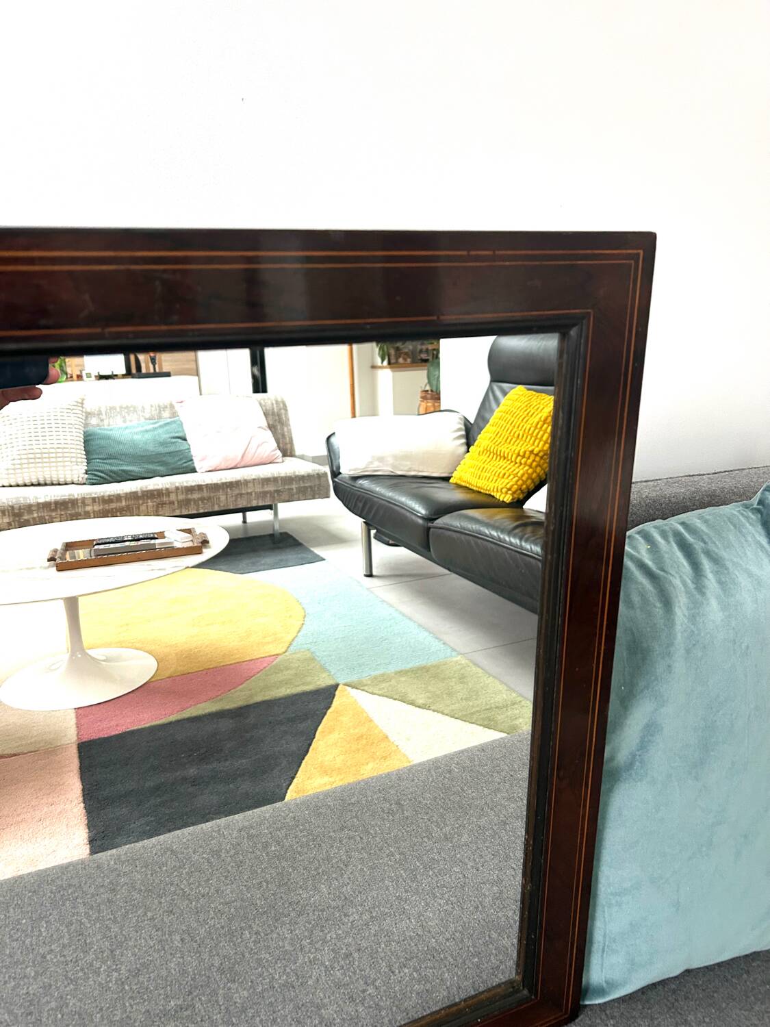 Art Deco rosewood and brass mirror