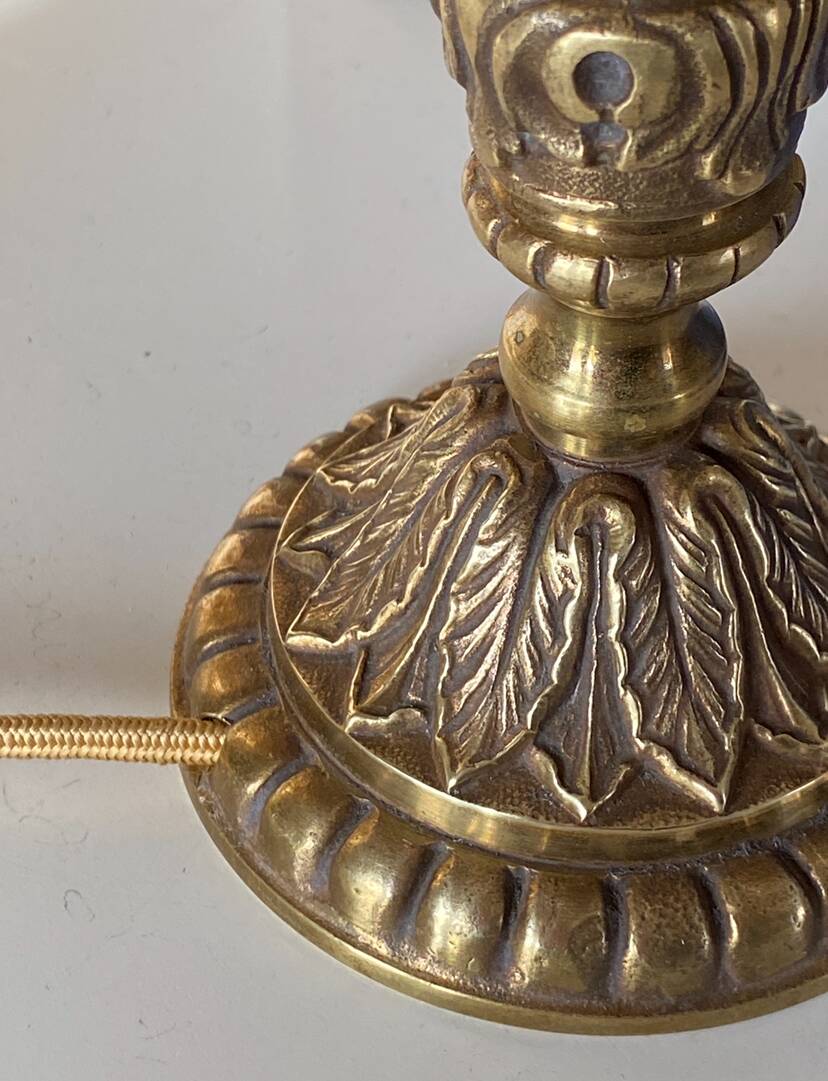 Lampe bronze, câble 2 M tissu neuf, abat-jour