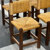 4 brutalist chairs in straw and wood