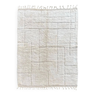 Tapis berbère M’rirt écru à motifs géométriques en relief – 210x300 cm