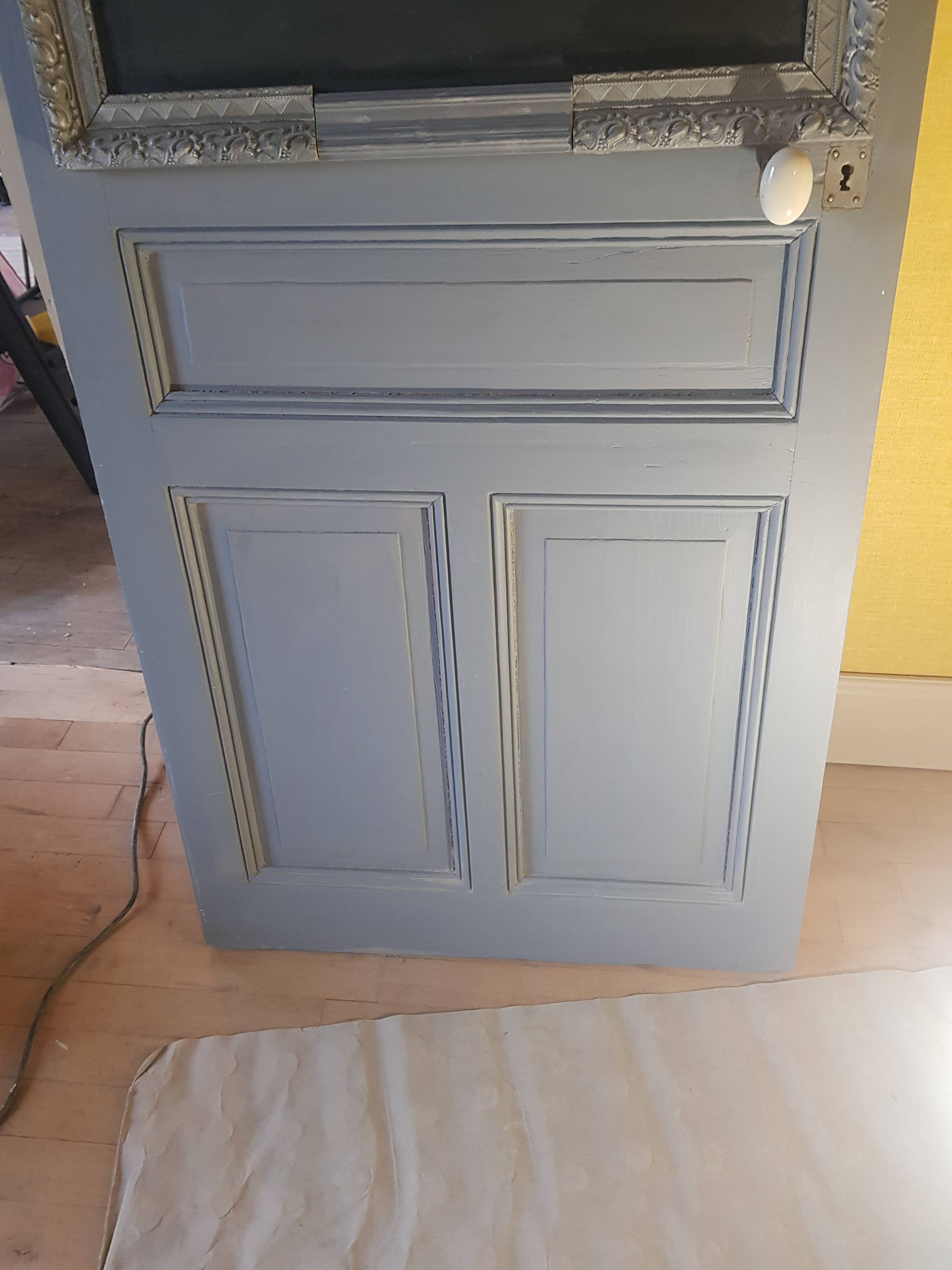 Large painted oak interior door with its hinges