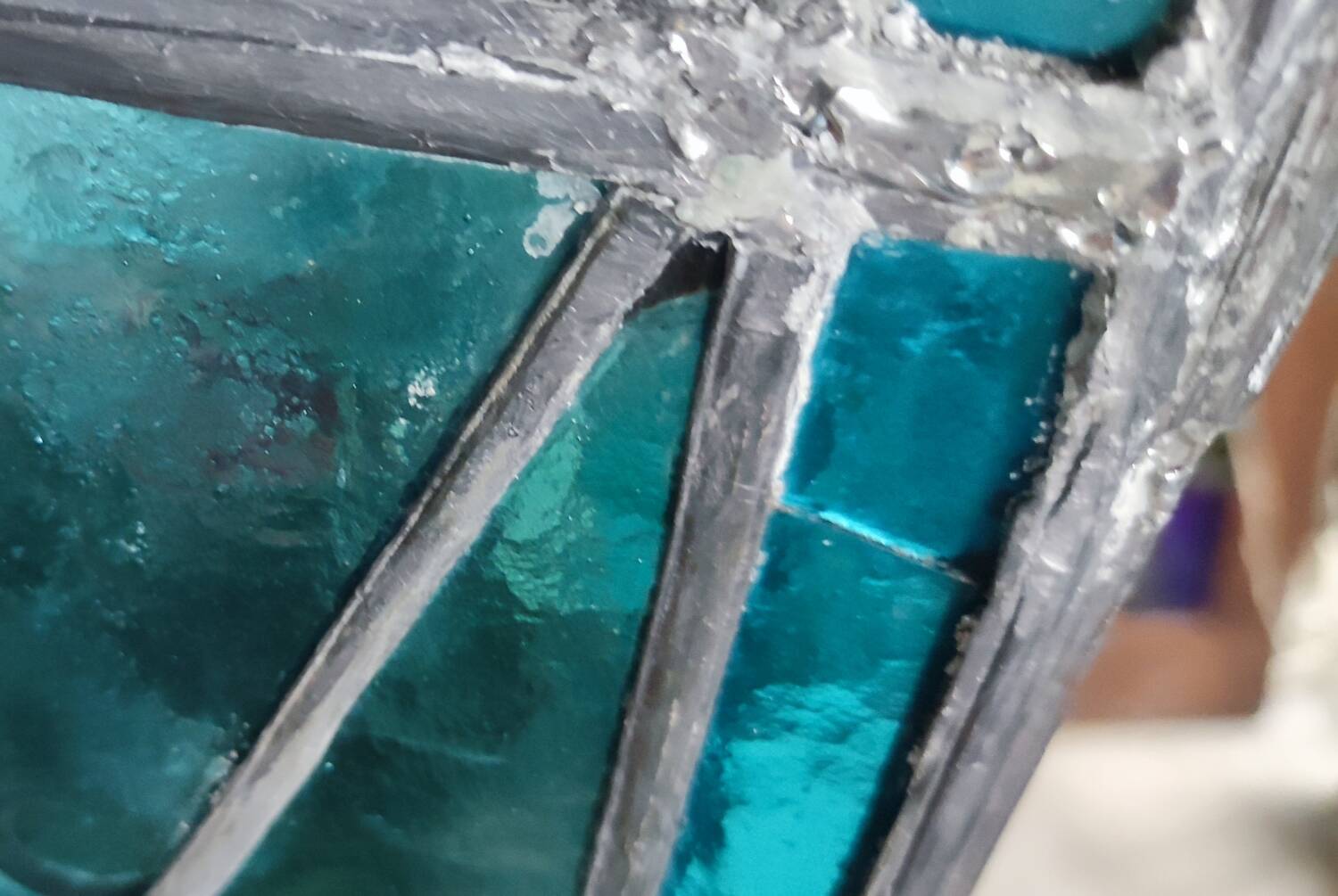 Old stained glass window in the Middle Ages style