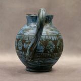 Blue ceramic pitcher with frieze by Jérôme Massier – Vallauris