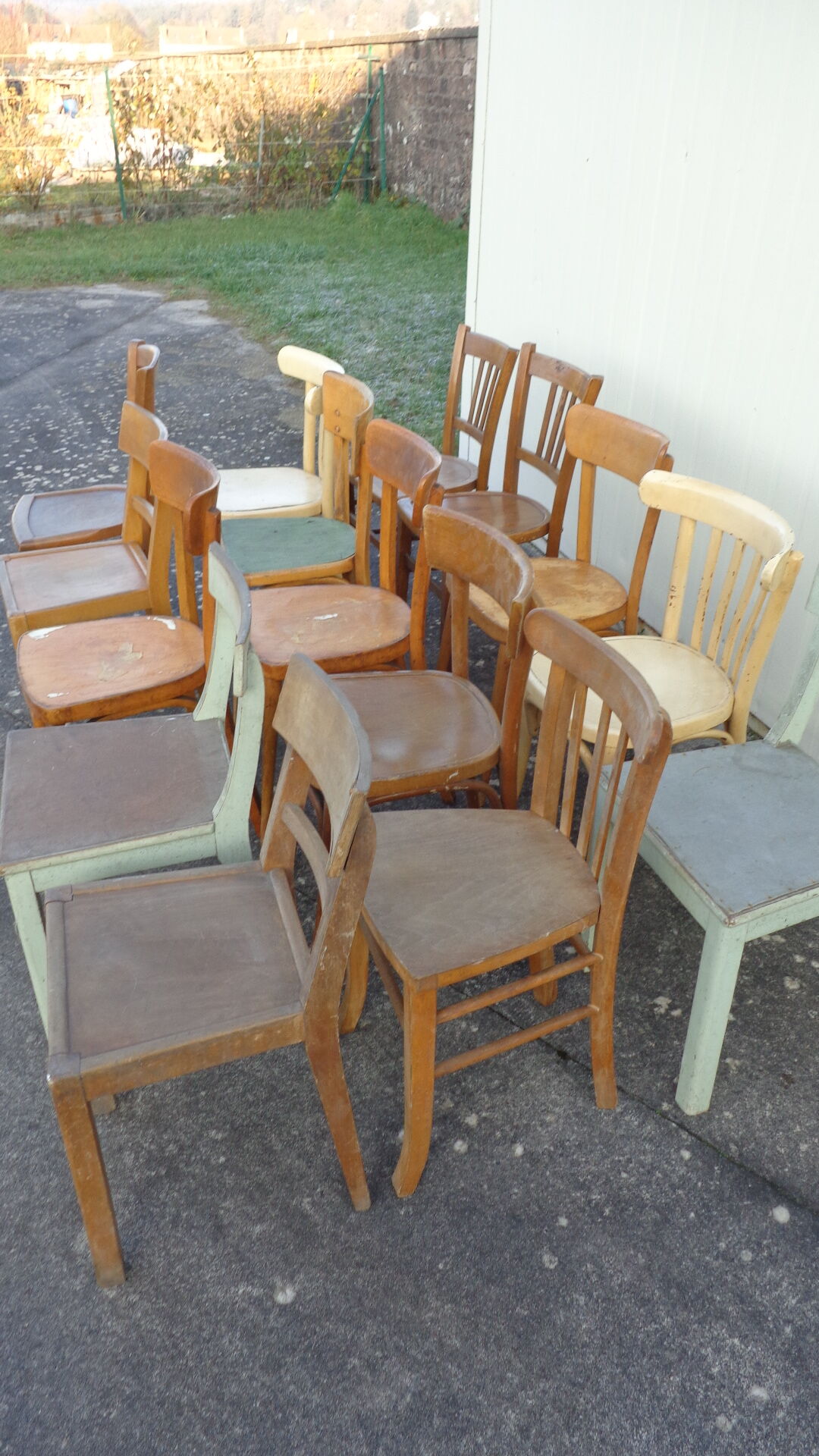 Set of 15 mismatched bistro chairs