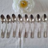 Coffret de 8 cuillères à café ou à dessert anciennes Boulenger en métal arg