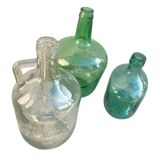 3 dame jeanne bouteille collection vert vintage