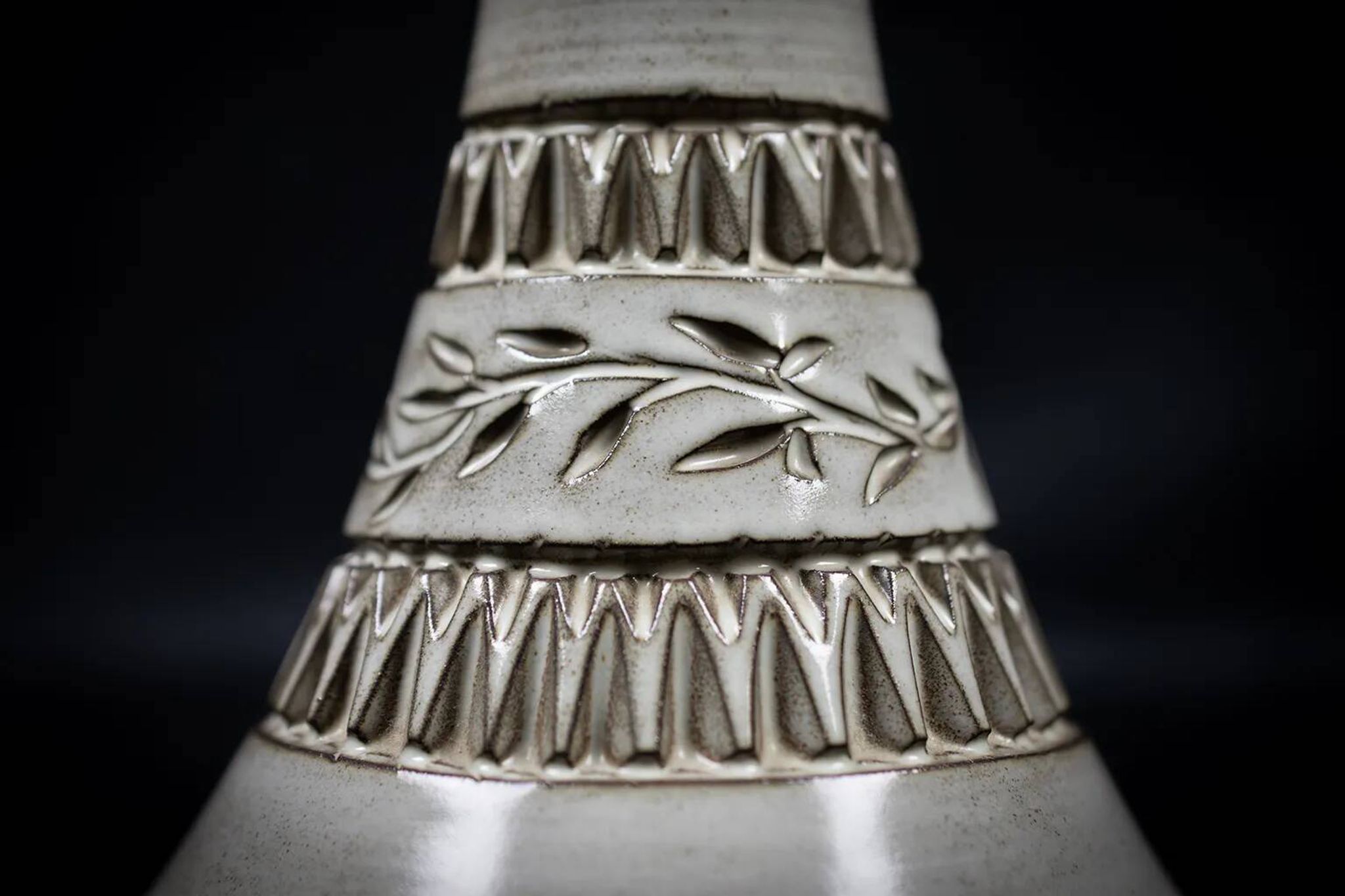 Ceramic candle holder with geometric decoration by Huguette Bessone - Vallauris