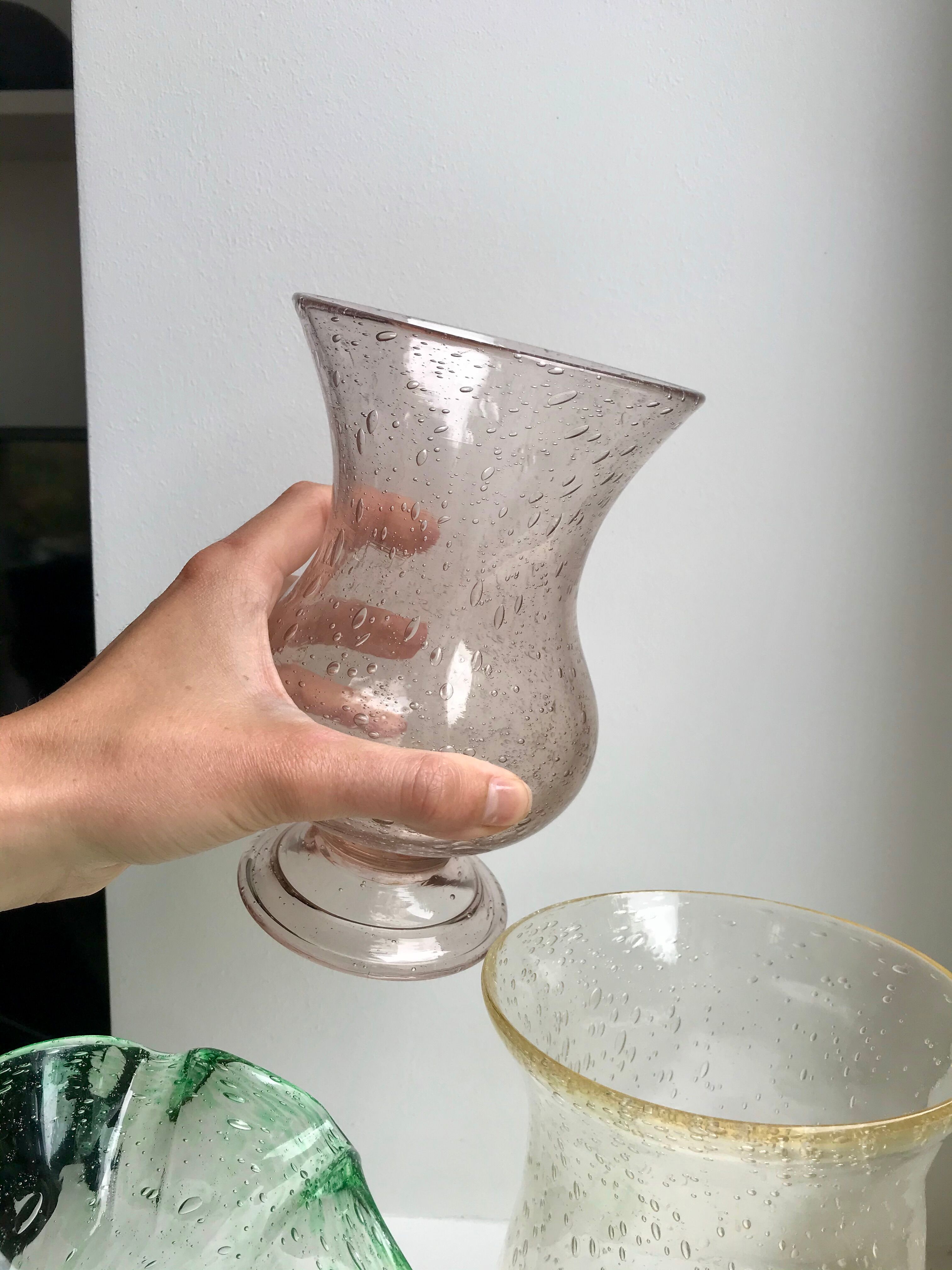 Bubbled glass vase from biot rose 60s-70s