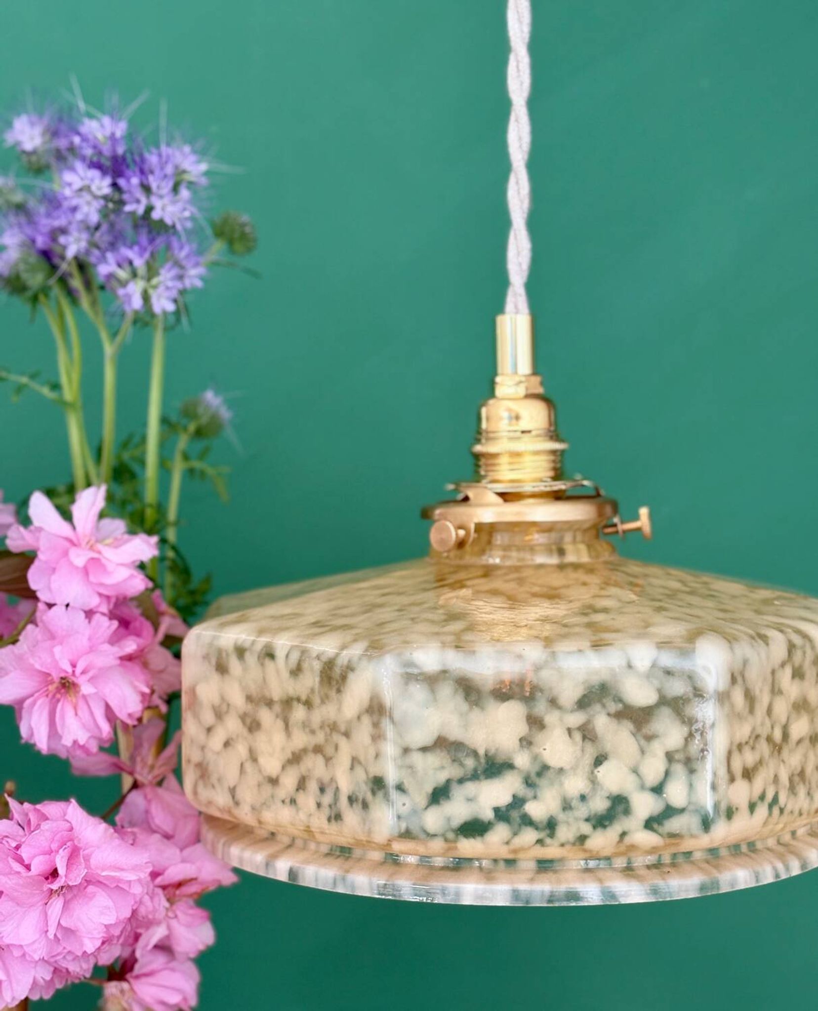 Vintage glass pendant light in yellow from Clichy