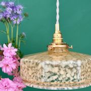 Vintage glass pendant light in yellow from Clichy