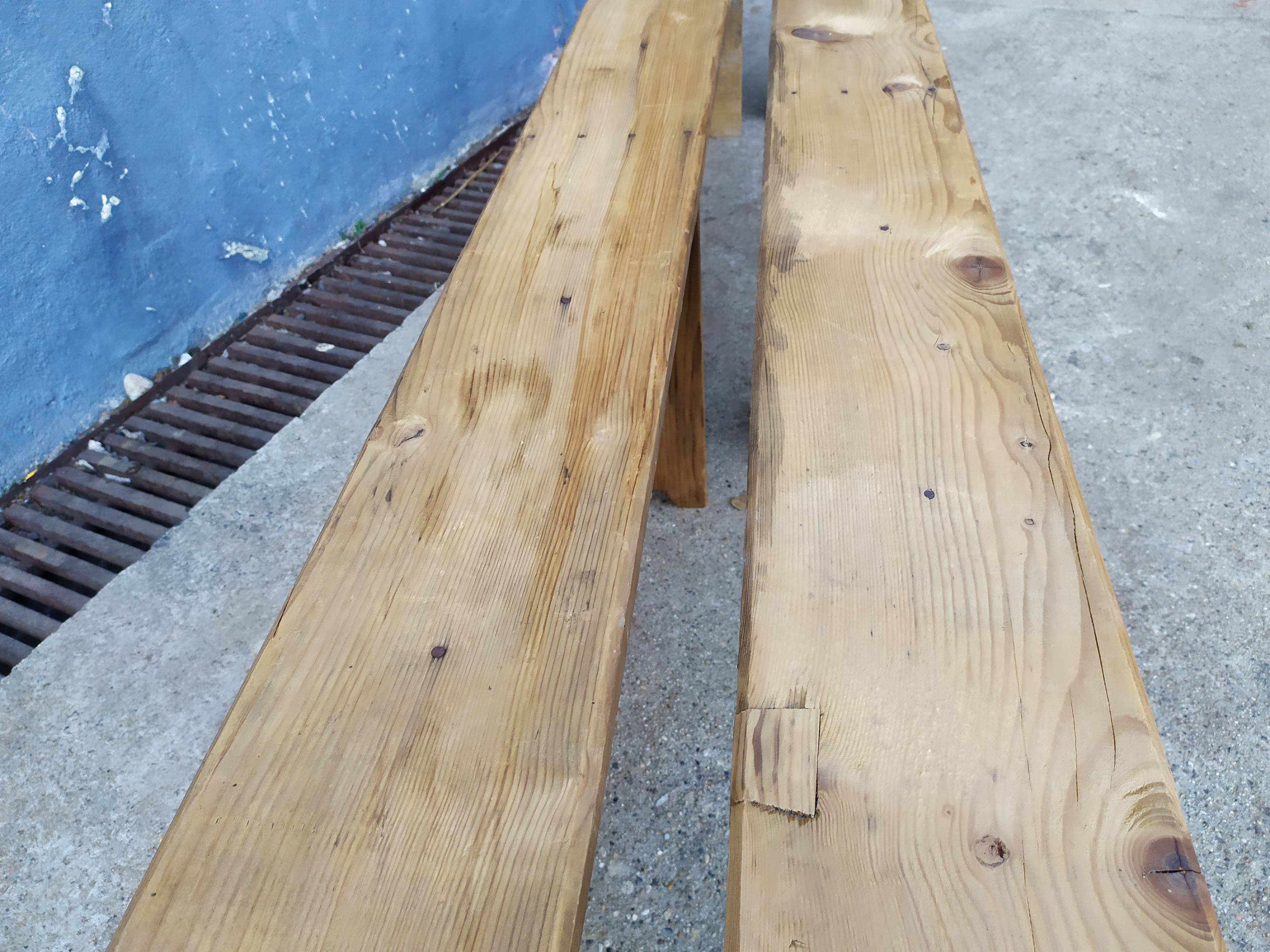 Pair of solid wooden farm benches