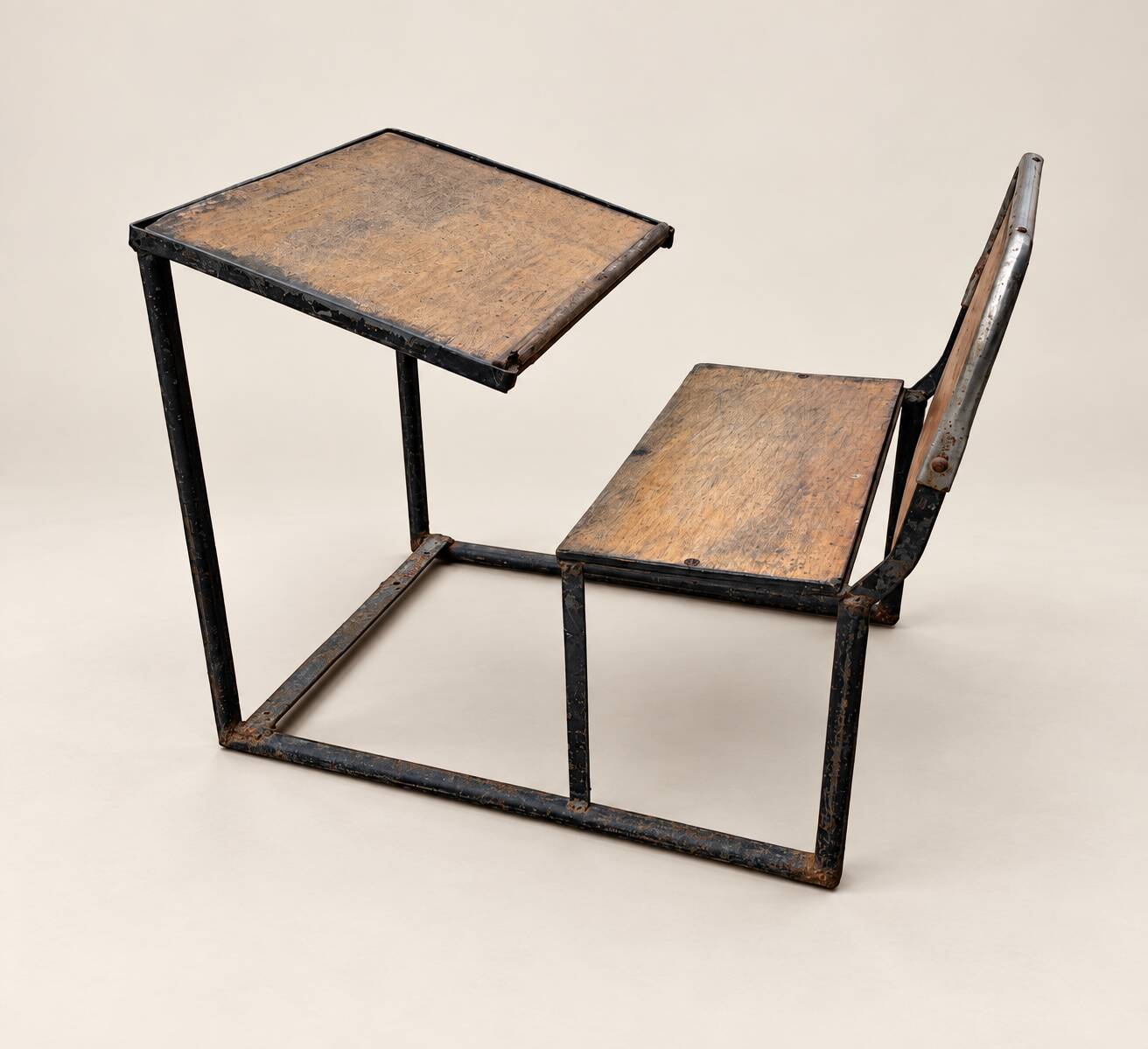 Vintage wooden and metal school desk