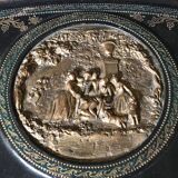 Old large leather jewelry box with a central medallion, XIX century, Napoleon III