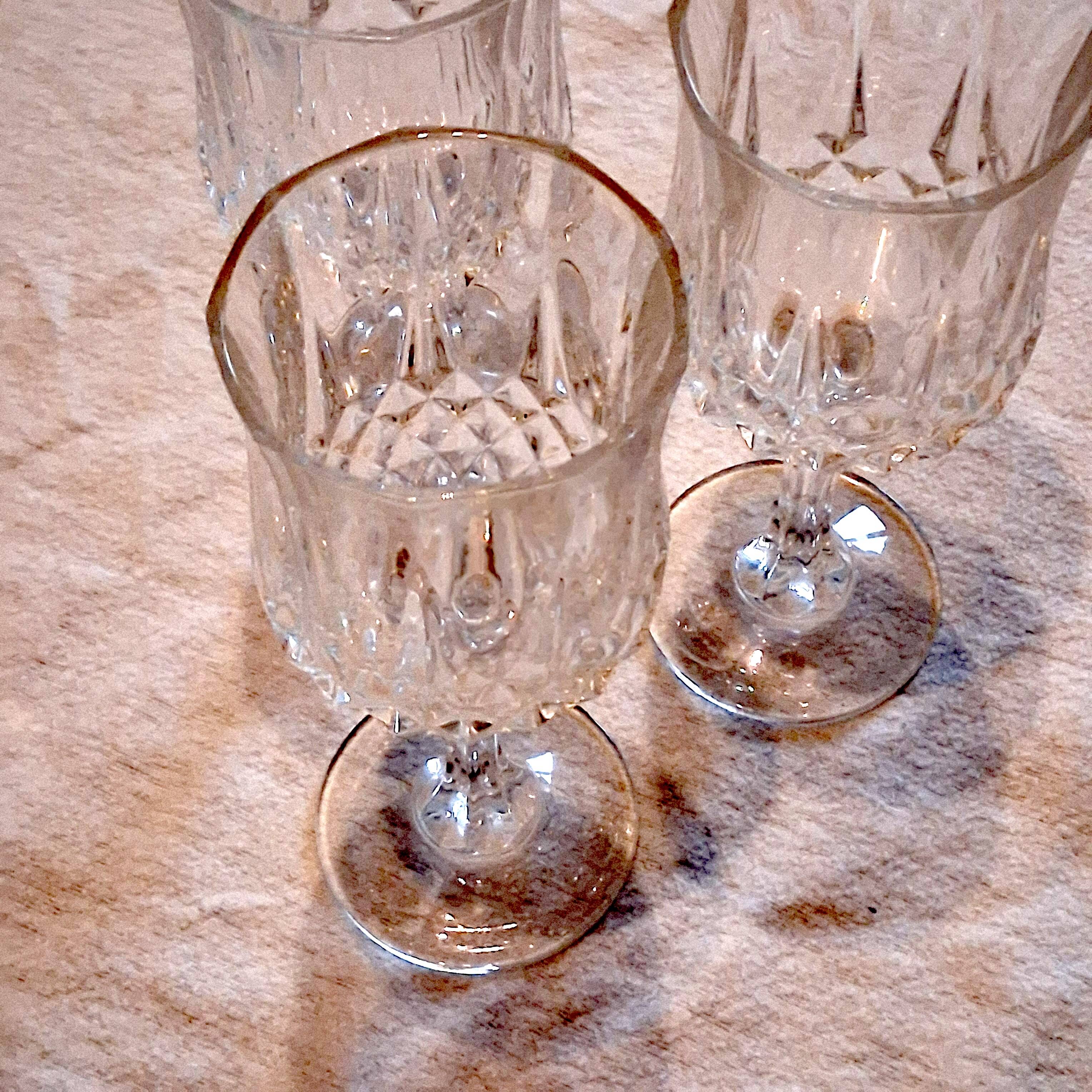 3 large crystal wine glasses in good condition
