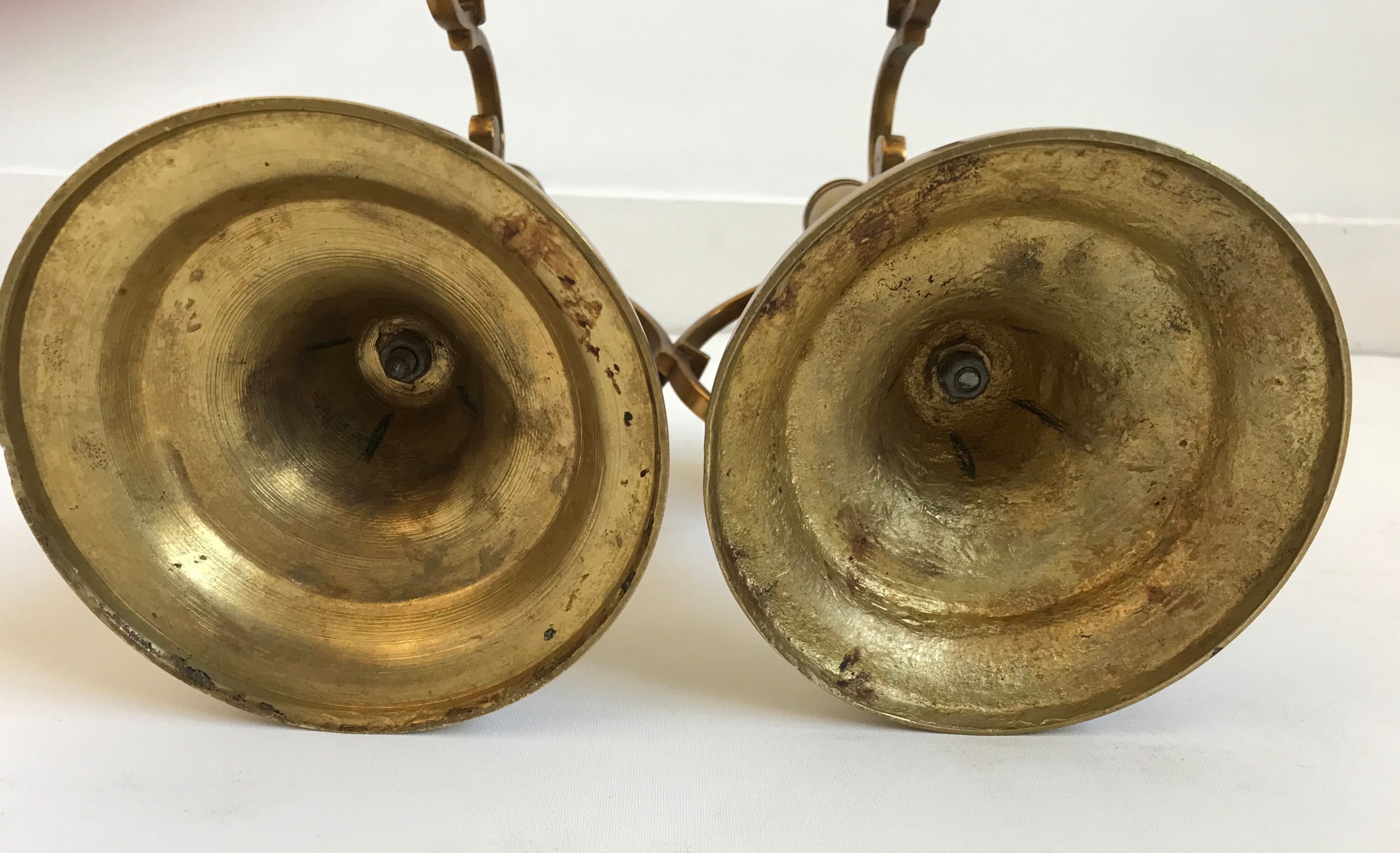 Pair of golden brass candlesticks