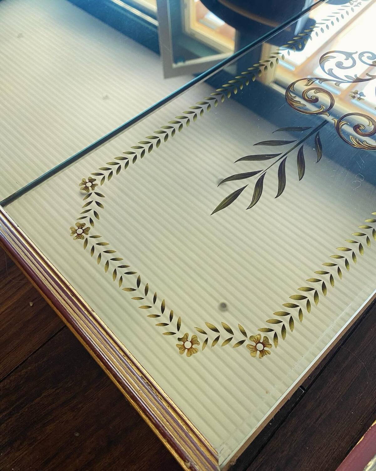 Large 1950 Venetian mirror with wooden frame