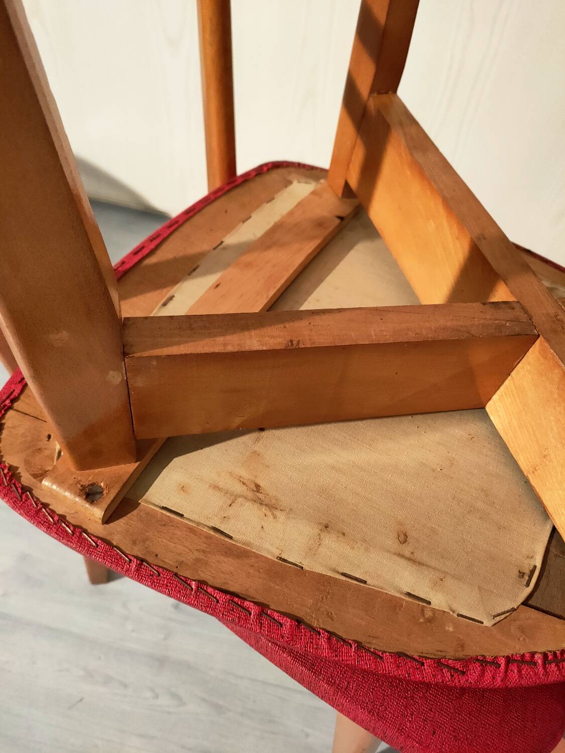 Pair of vintage wooden and leatherette chairs
