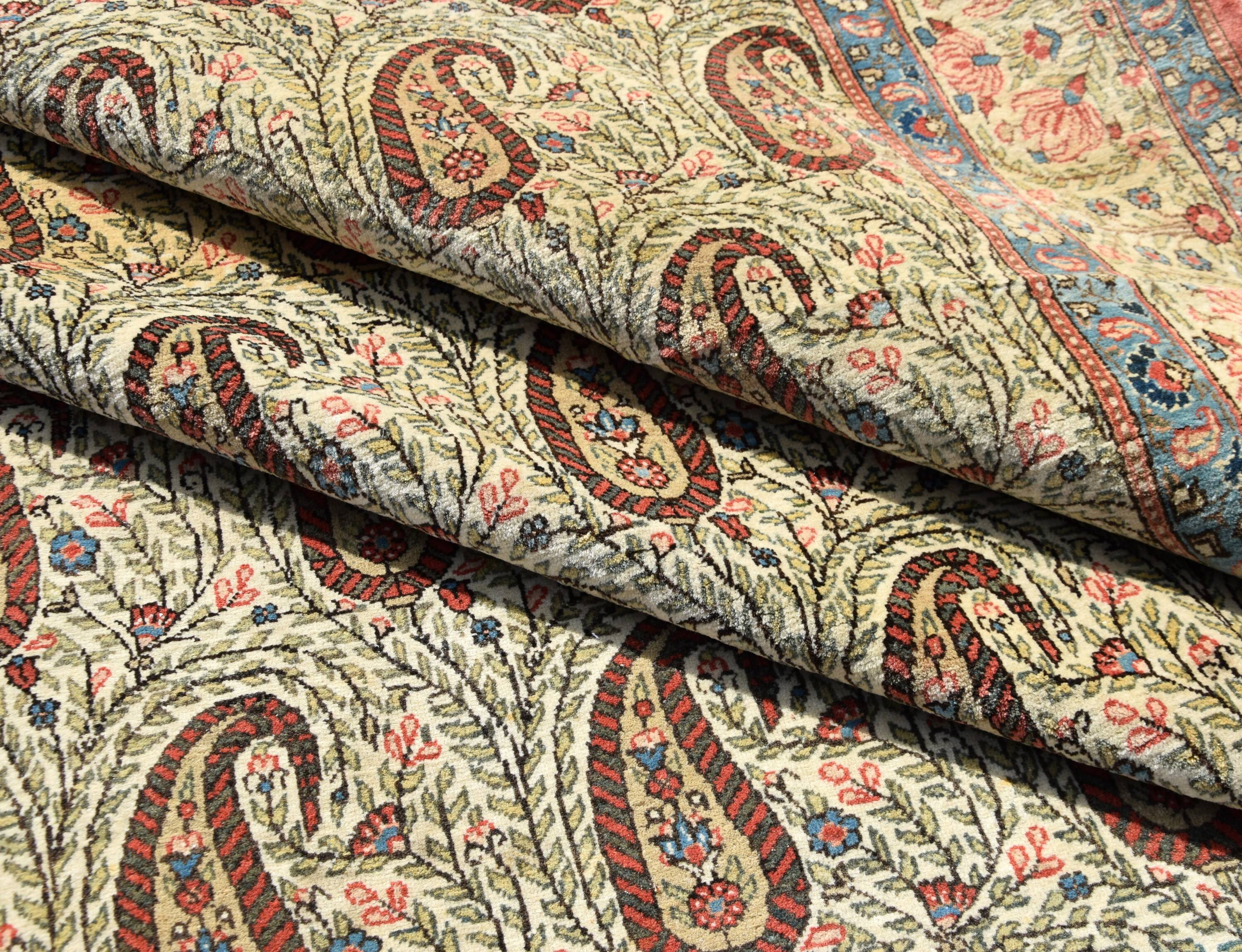 Large Oriental Rug Iran Ghoum, 4.07 x 2.45 M - Kurk Wool, Hand Knotted,