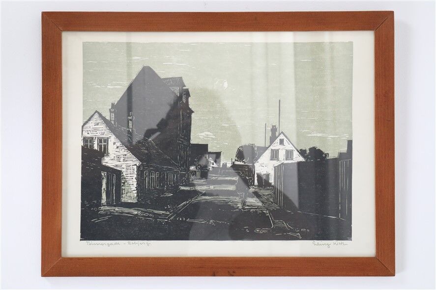 Set of 2 mid-century Erling Juhl wood prints in original larch wood frames / 1960s