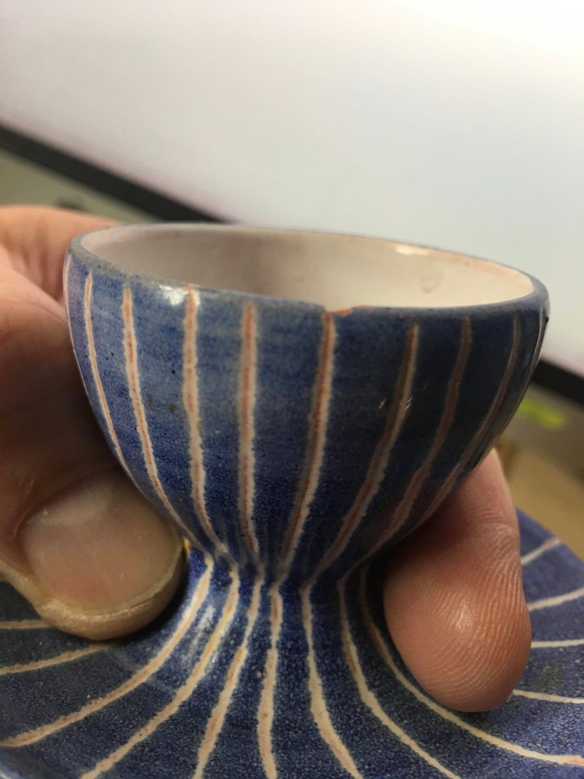 Set of 2 cups of eggs in blue Vallauris ceramic by Robert Picault 1950