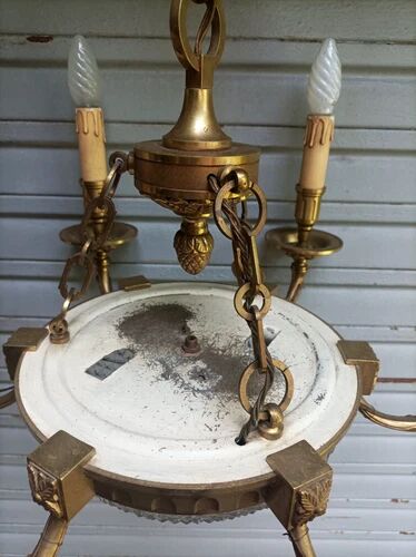Exceptional bronze chandelier with 6 lights in Louis XIII style, in working condition - 7.5 kg