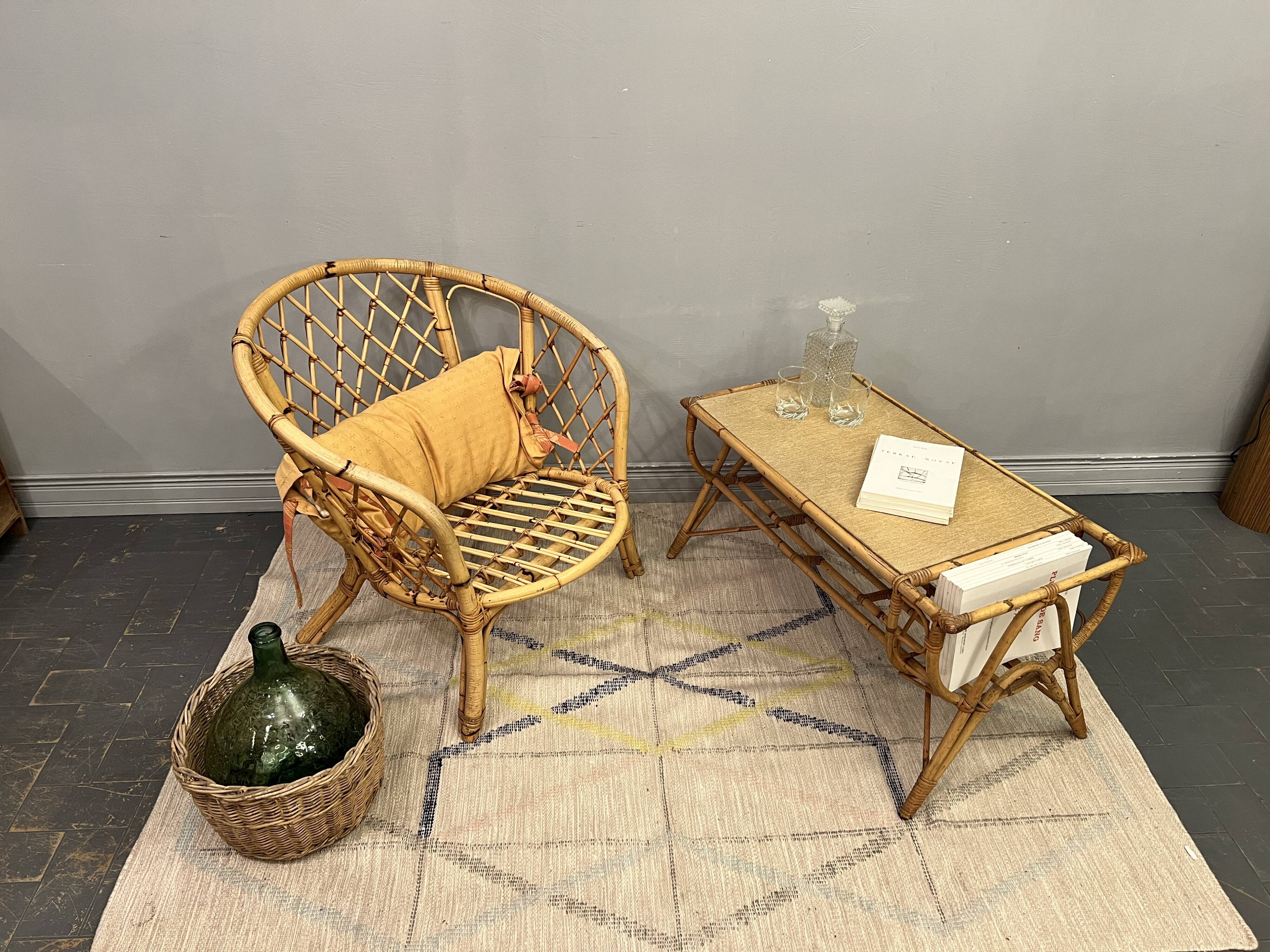 Trio of rattan armchairs