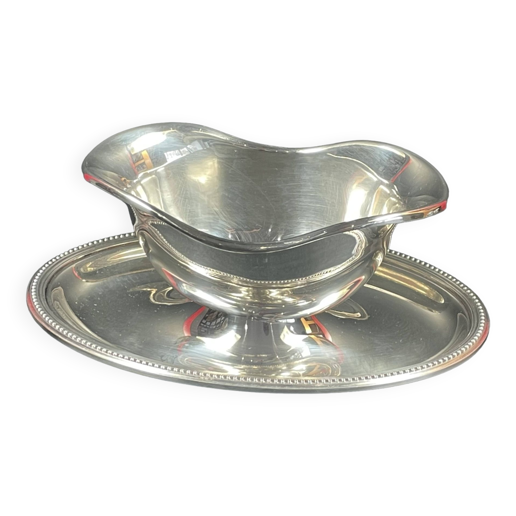 Christofle silver metal gravy boat, 20th century Perles model