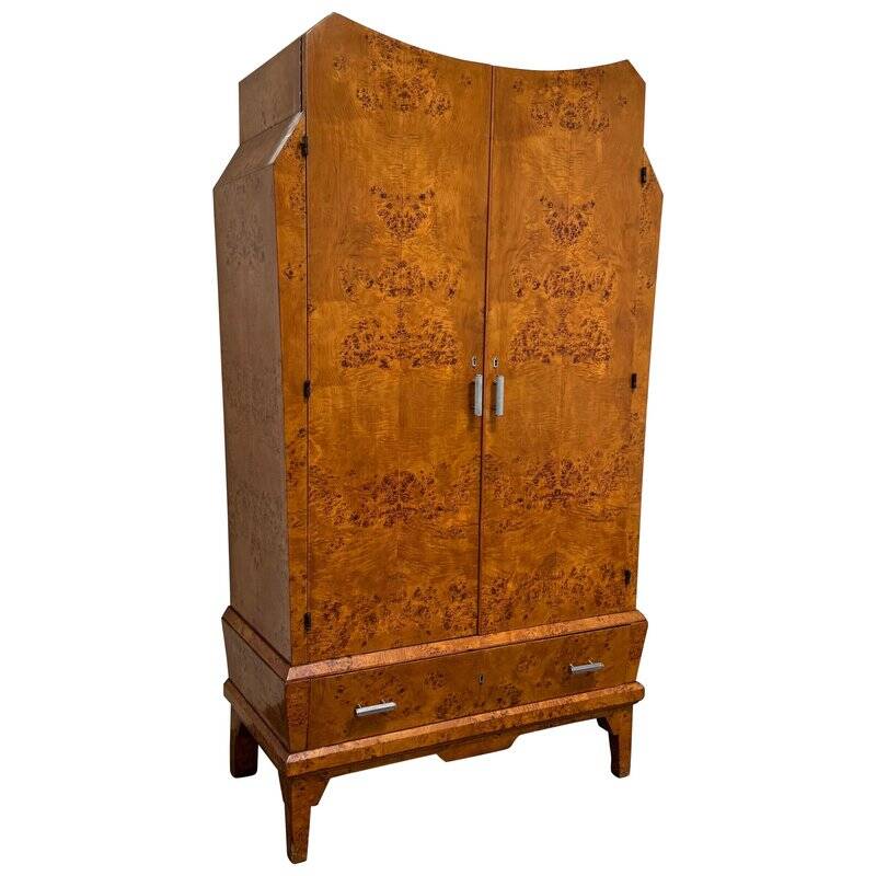 Cubist Art Deco wardrobe in heather wood, 1940s