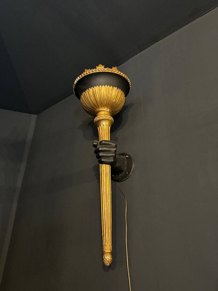 Pair of 19th Century Torchieres / Wall Lights in Gilded Wood and Bronze