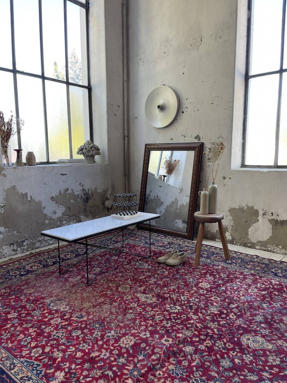 50s coffee table in metal and marble