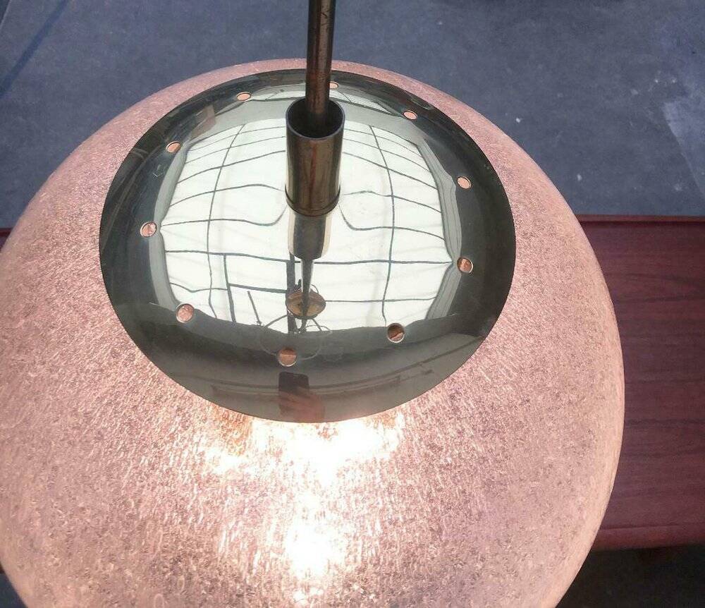 Large glass and brass planet ball pendant lamp from the mid-century German space age, 1960s.