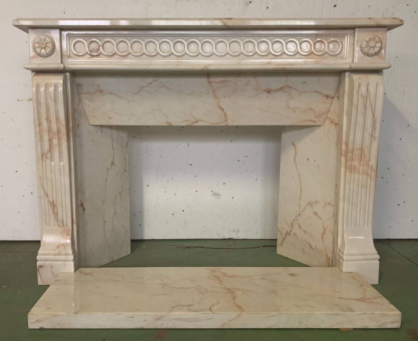 Louis XVI Style Fireplace In Pink Veined Marble XX Century
