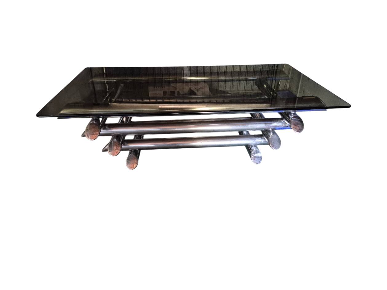 Willy Rizzo table 1970 chrome metal and glass