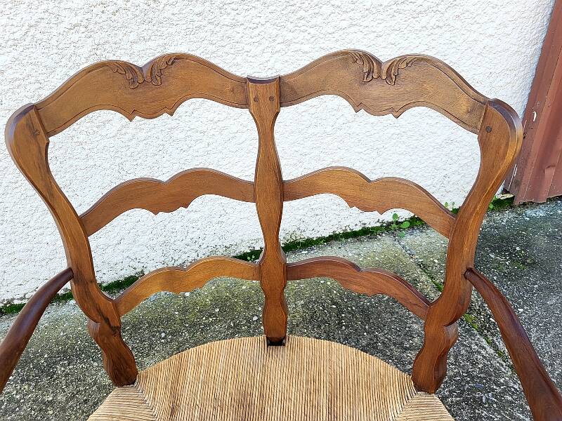 Provencal double armchair with woven rush in walnut