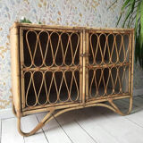 Enfilade vintage en rotin, meuble buffet ancien, commode rétro