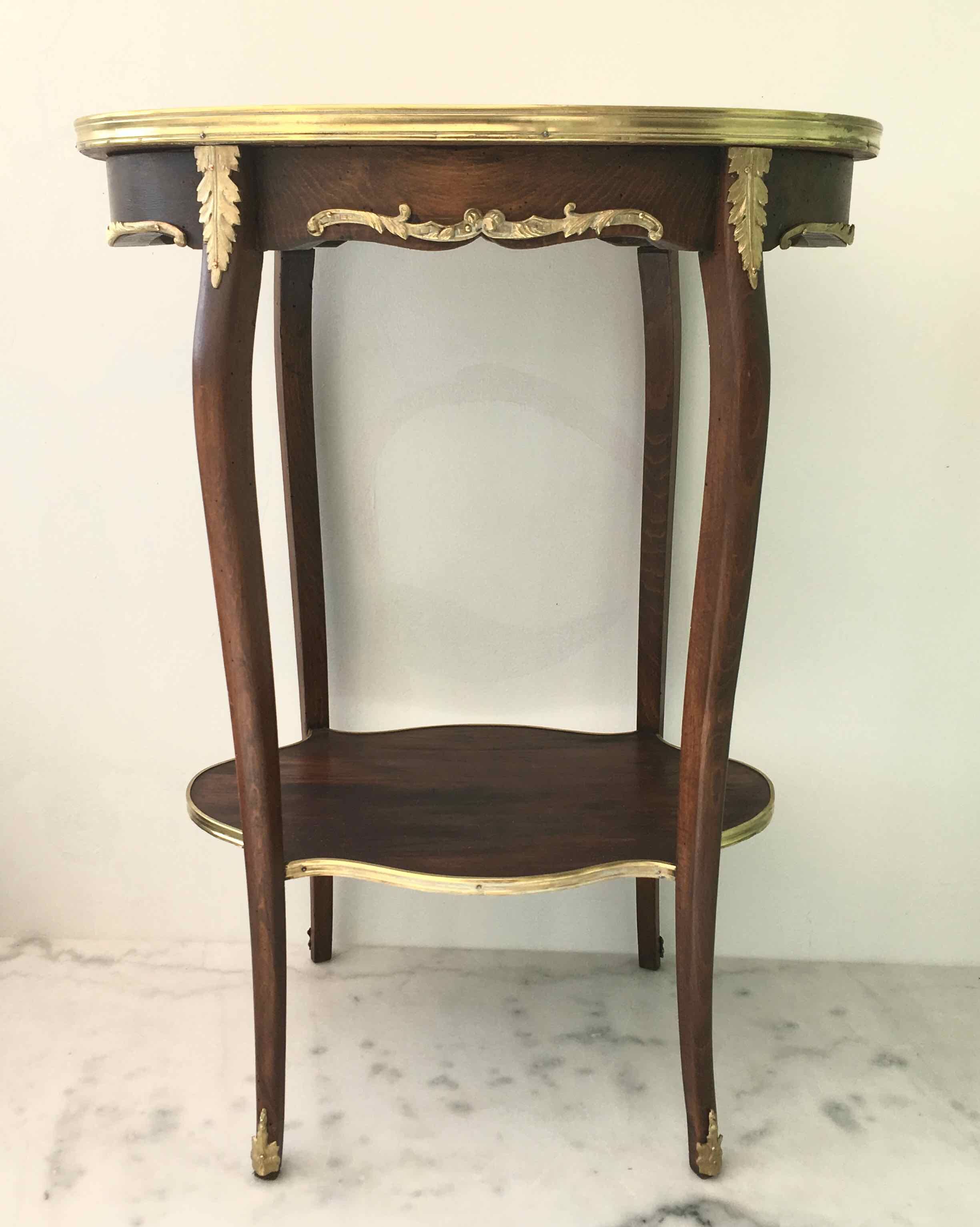 Pedestal table Louis XVI style wood marble brass