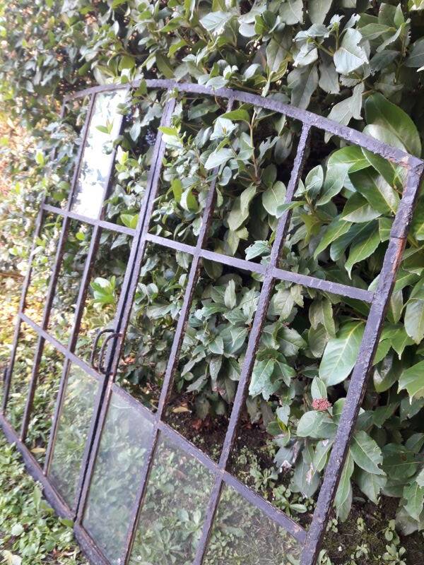 Industrial arched metal window L128xH114 19th century glass roof 2 leaves