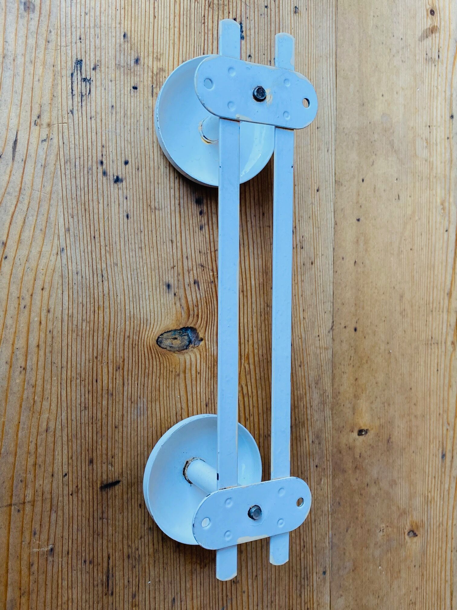 Metal wall coat rack 2 white hooks 60s.