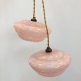 Pair of Art Deco suspensions in pink Clichy glass