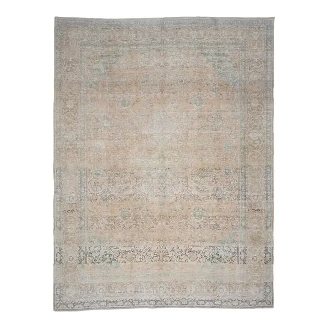 1970s Vintage Persian Handmade Wool Cotton Light Tan Area Rug 286x390