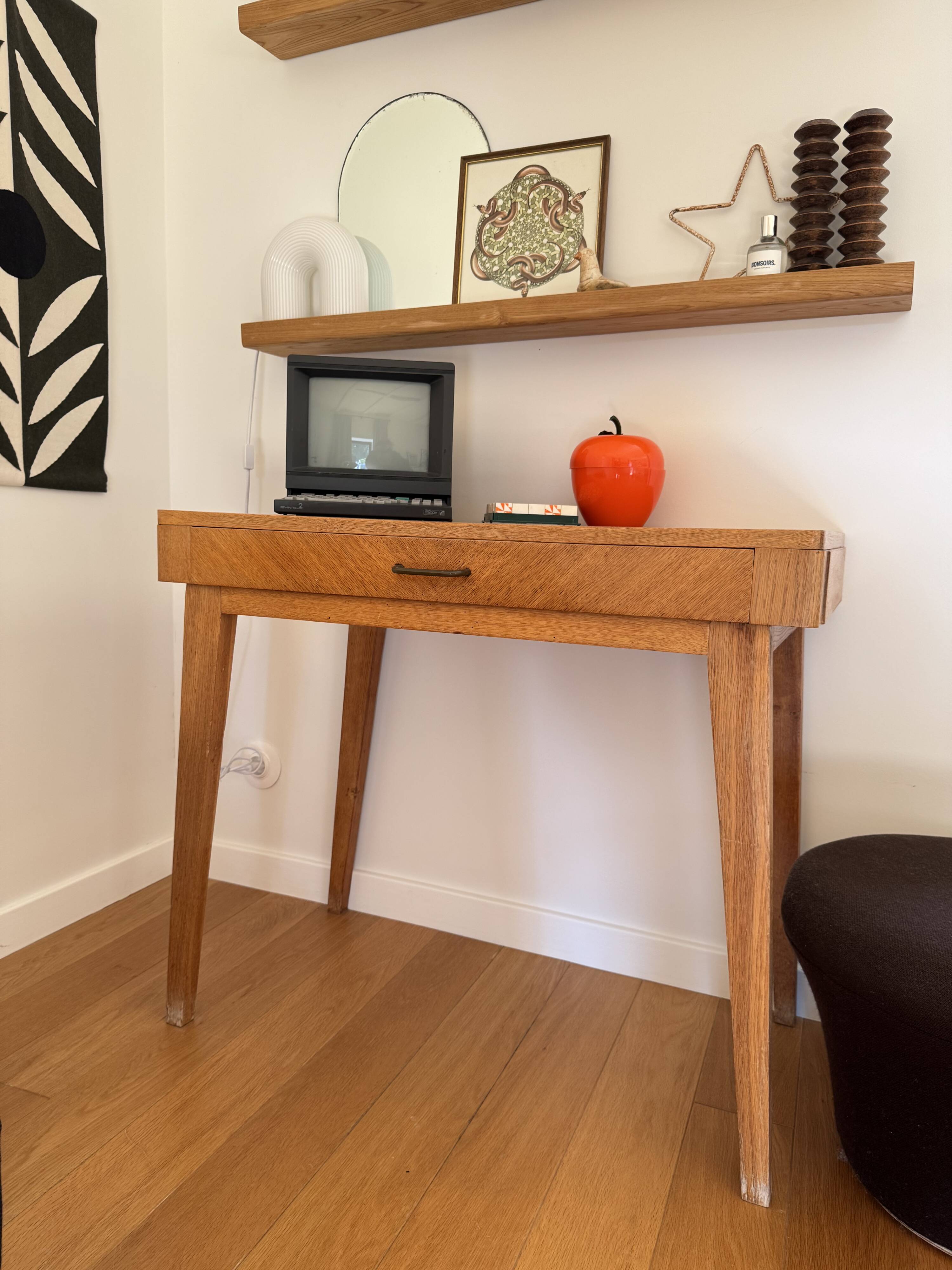 Vintage wooden desk from the 50s and 60s, made in France