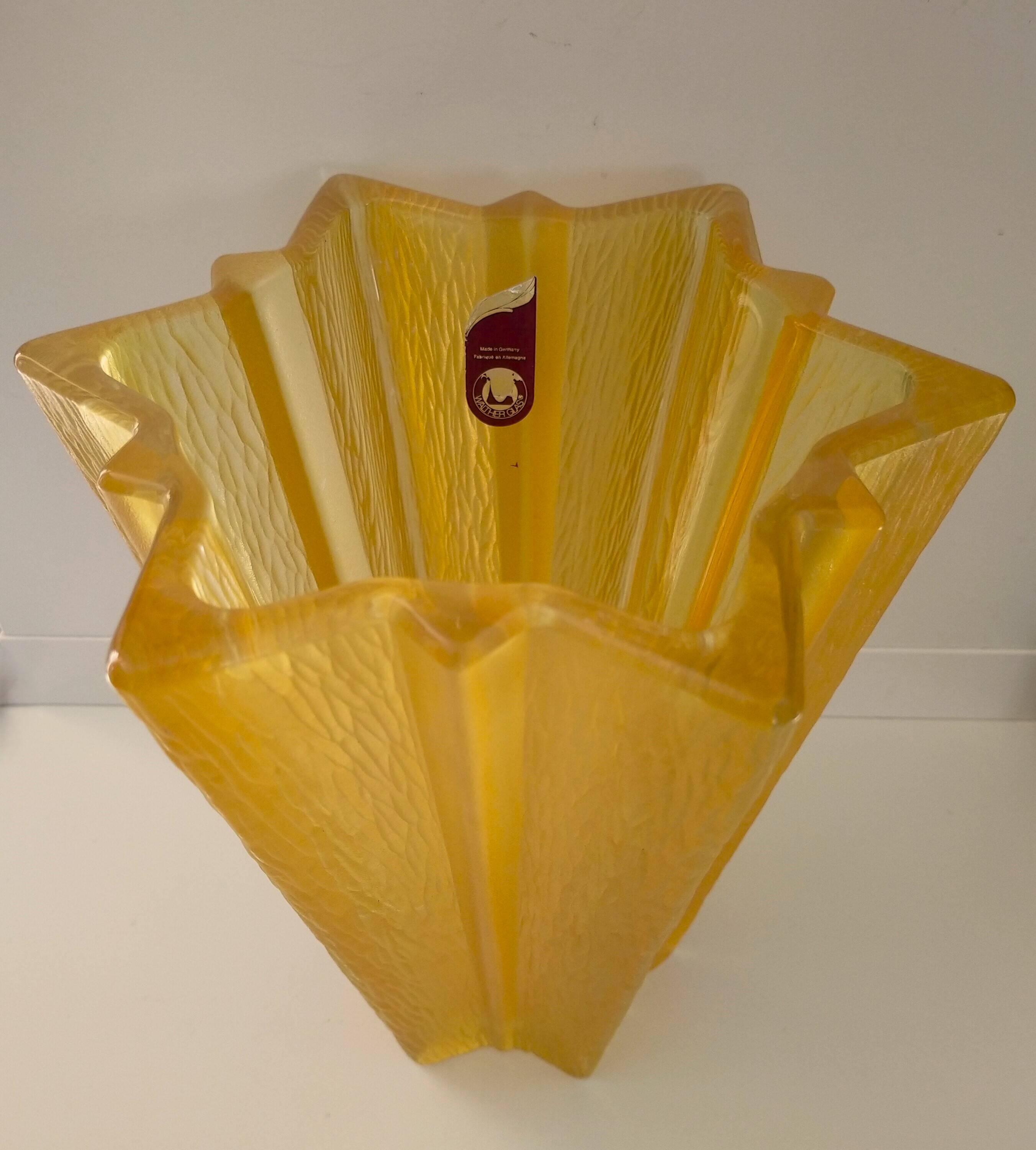 Art Deco yellow glass star-shaped vase Walther Glas Germany