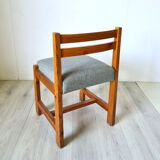 Modernist solid pine chairs with wool fabric seats, 1960s
