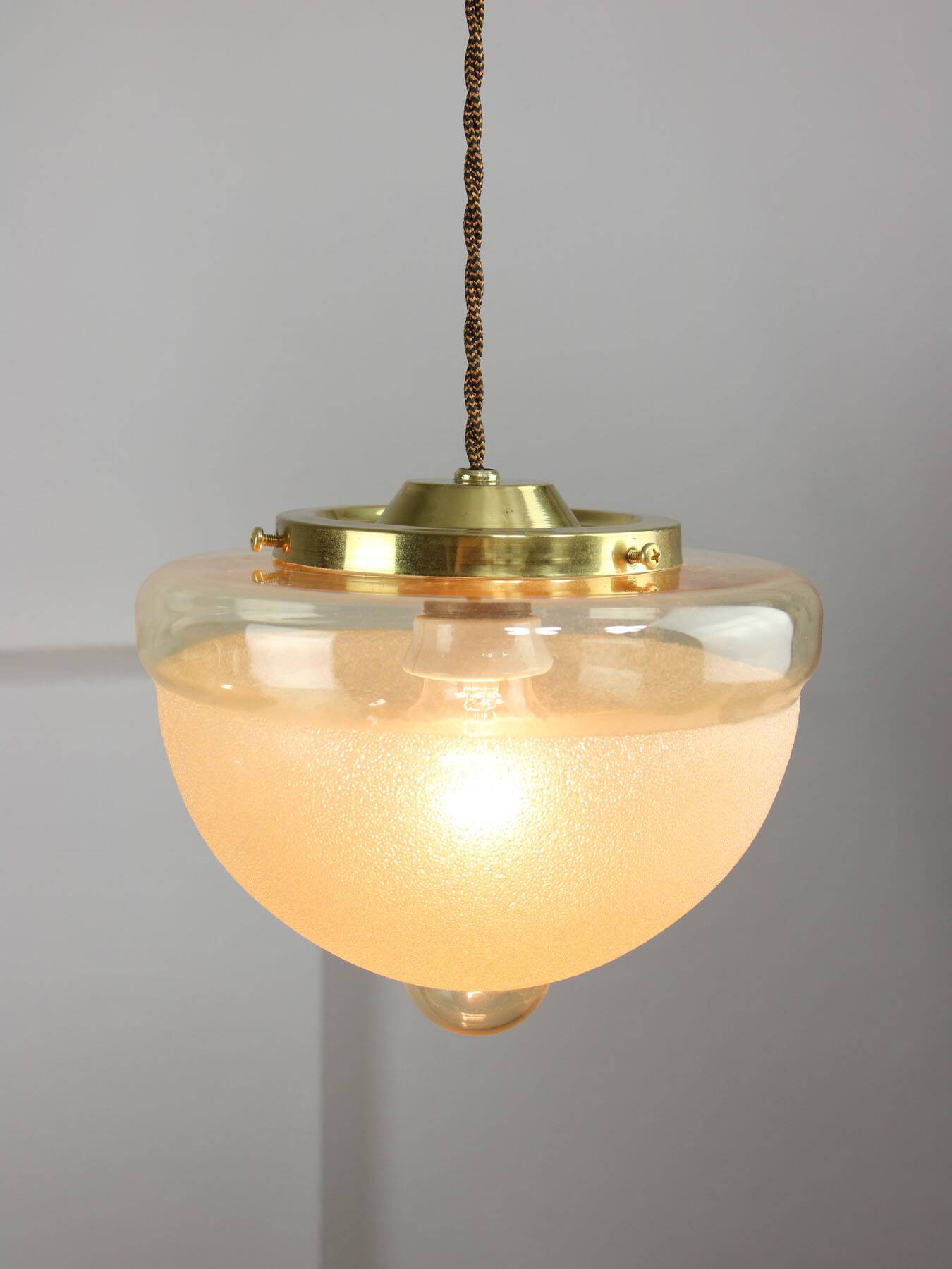 Mid-century Italian Brass and Glass Pendant Lamps, set of 2