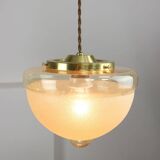 Mid-century Italian Brass and Glass Pendant Lamps, set of 2