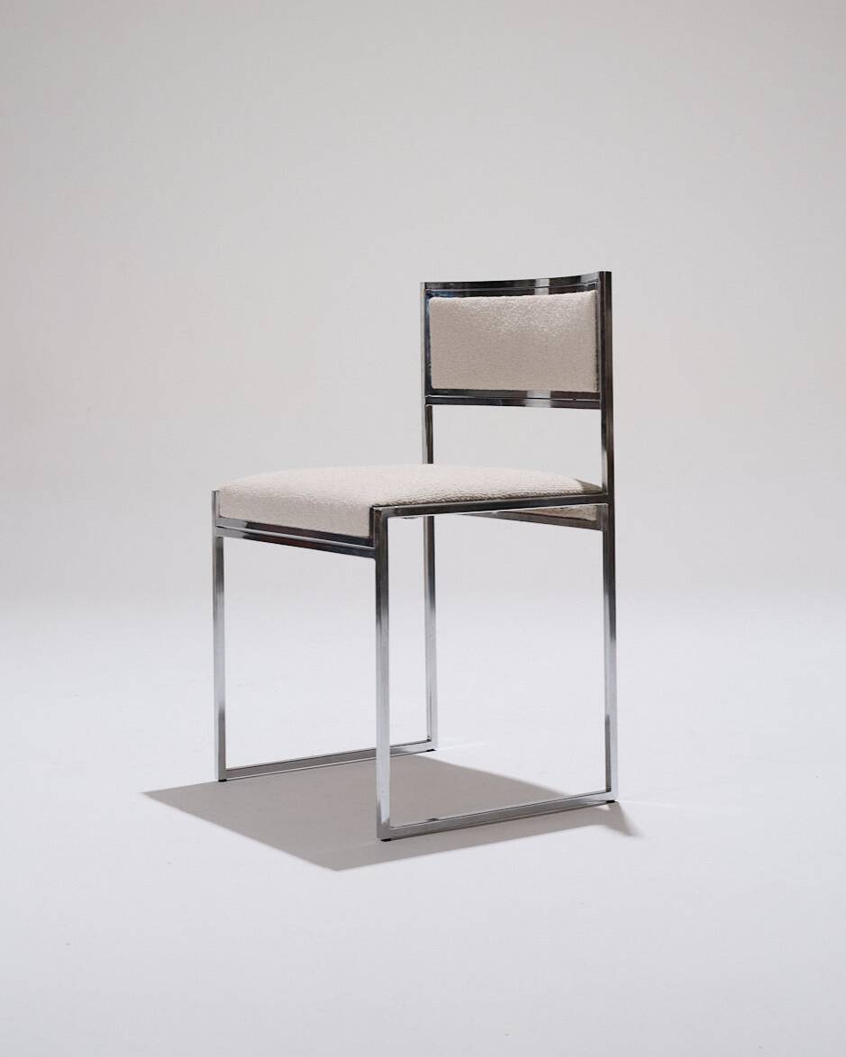 Pair of metal and textured fabric chairs, 1970s